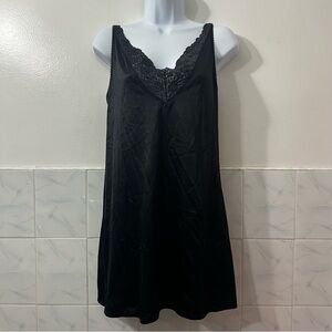 Vintage Vanity Fair Black Lace Satin Mini Slip Dress XS/S Whimsygoth Witchy Vamp